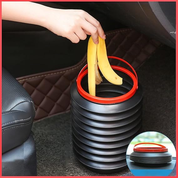 Wolpin mini car trash bin can holder dustbin foldable retractable