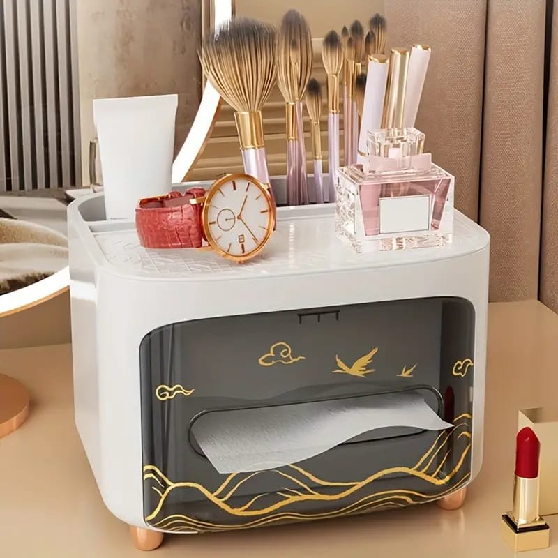 LUXOR TISSUE BOX WITH COSMETIC ORGANIZER