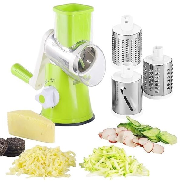 Manual rotary tabletop drum grater green